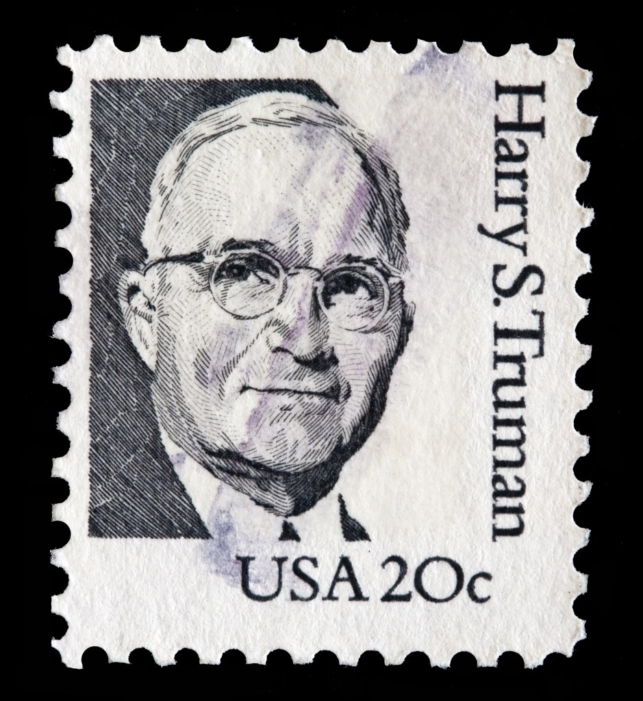 USA 20 cent stamp with a picture of Harry Truman